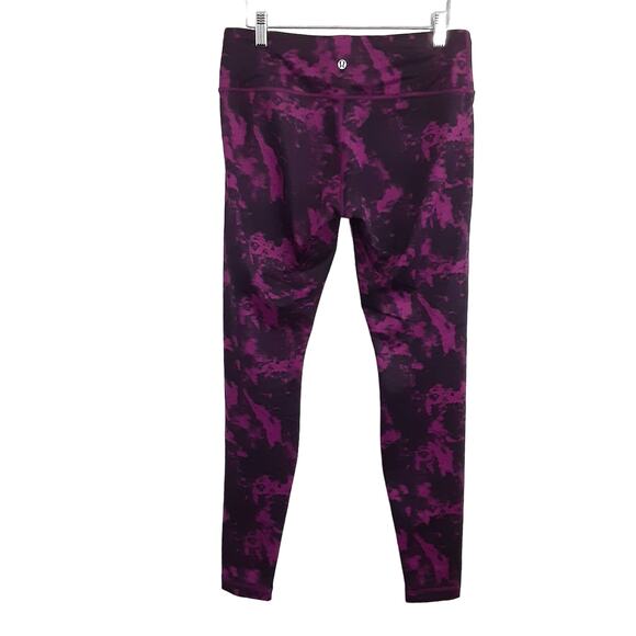 Lululemon Wunder Under Crop II Leggings Black Magenta Marble Womens 10 Low Rise - Picture 2 of 11
